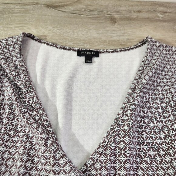 Talbots Brown Geometric Print Talbots Long Sleeve Wrap Style Tunic Top Womens L - Picture 7 of 14